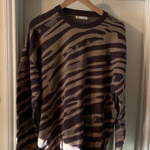 Zara Men's Crewneck Sweater in Black and Brown Stripes